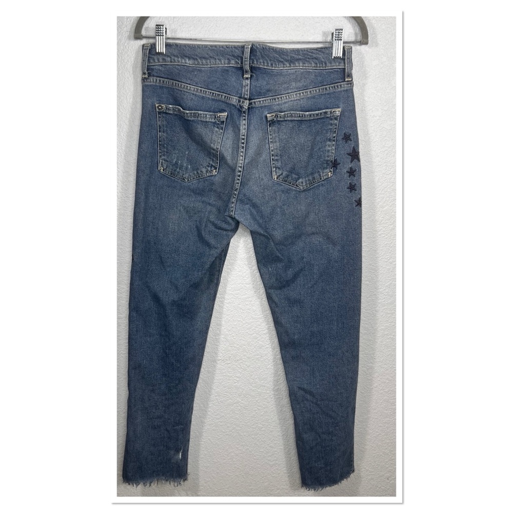 Anthropologie Pilcro Slim Boyfriend Raw Hem Sequin Embroidery Star Jean Sz 27 - Picture 5 of 10